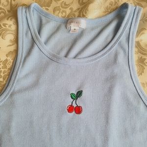 Blue Tank Top with Cherry Print